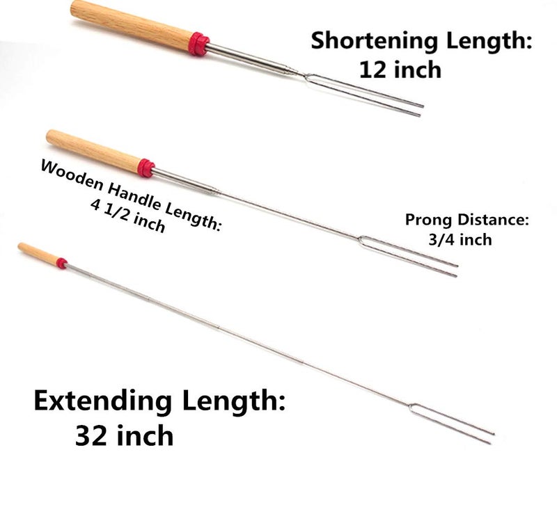 Hadoife Marshmallow Roasting Sticks Wooden Handle Set of 12 Smores Skewers Telescoping Forks 32 inch with Portable Bag for Hot Dog Campfire Camping Stove BBQ Tools - Image 2
